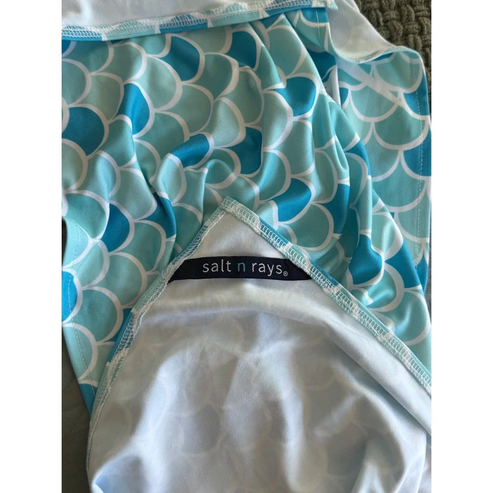 Salt n Rays Mermaid Scale Beach Towel Sarong Wrap Blue Teal Pink Scalloped Print